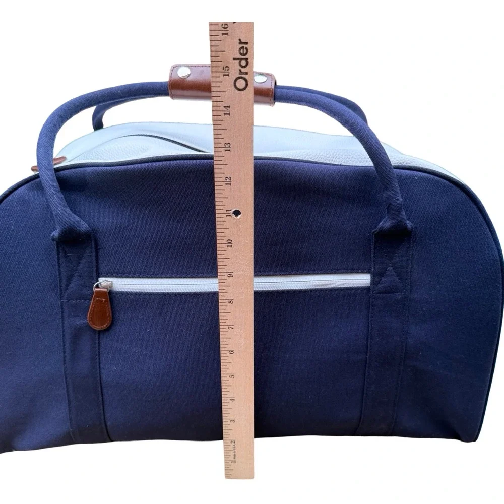 Polo Ralph Lauren Navy NWOT Canvas Weekender Duffel Bag Brown Leather Trim Large